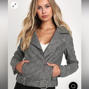 NWT Lulu’s vegan leather grey moto jacket- sz small